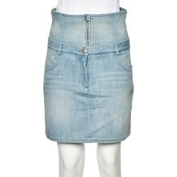 Chanel Blue Denim High Waisted Mini Skirt M