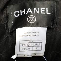 Pre Owned Chanel Black Textured Wool Bow Detailed Pleated Dress M