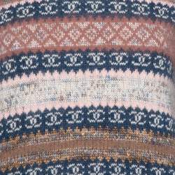 Pre Owned Chanel Multicolor Cashmere & Wool Knit Long Sweater M