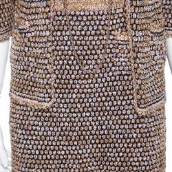 Pre Owned Chanel Beige & Blue Tweed Open Front Jacket & Short Skirt Set M