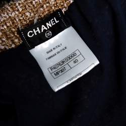 Pre Owned Chanel Beige & Blue Tweed Open Front Jacket & Short Skirt Set M