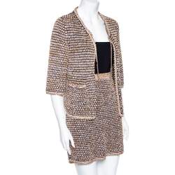 Pre Owned Chanel Beige & Blue Tweed Open Front Jacket & Short Skirt Set M