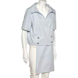 Pre Owned Chanel Blue Denim Double Breasted Asymmetric Hem Jacket M