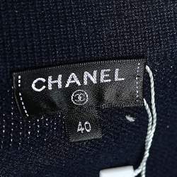 Pre Owned Chanel Navy Blue Cashmere Fringed Faux Wrap Mini Skirt M