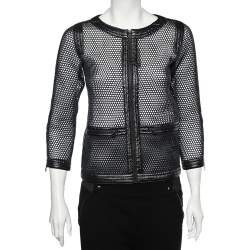 Pre Owned Chanel Black Mesh Zip Front Jacket S