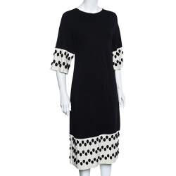 Chanel Black Wool Contrast Detail Midi Dress S