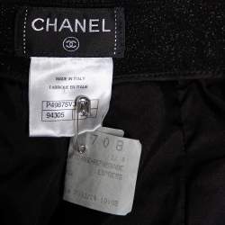 Pre Owned Chanel Black Lurex Tweed Wide Leg Pants S 
