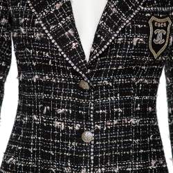 Chanel Black Tweed Logo Crest Detail Button Front Jacket S