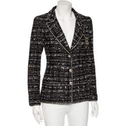 Chanel Black Tweed Logo Crest Detail Button Front Jacket S
