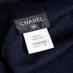 Chanel Navy Blue Patterned Silk Knit Button Front Long Shirt S