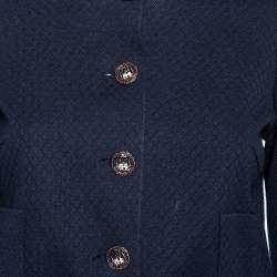 Chanel Navy Blue Patterned Silk Knit Button Front Long Shirt S