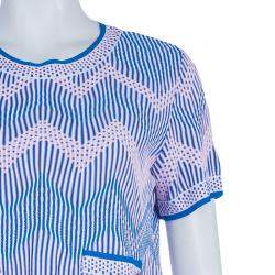 Pre Owned Chanel Blue Jacquard Knit Top And Culottes Set S
