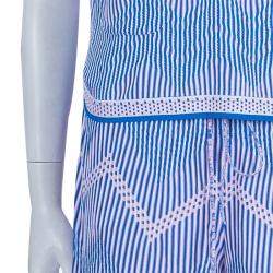 Pre Owned Chanel Blue Jacquard Knit Top And Culottes Set S