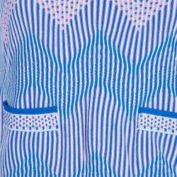 Pre Owned Chanel Blue Jacquard Knit Top And Culottes Set S