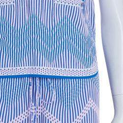 Pre Owned Chanel Blue Jacquard Knit Top And Culottes Set S