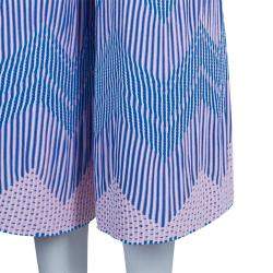Pre Owned Chanel Blue Jacquard Knit Top And Culottes Set S
