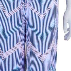 Pre Owned Chanel Blue Jacquard Knit Top And Culottes Set S