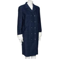 Pre Owned Chanel Rue Cambon Blue Cotton Double Breasted Coat L