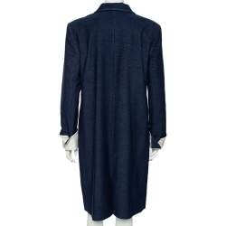Pre Owned Chanel Rue Cambon Blue Cotton Double Breasted Coat L
