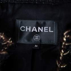 Pre Owned Chanel Black Tweed Braided Trim Detailed Asymmetrical Jacket S