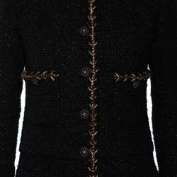Pre Owned Chanel Black Tweed Braided Trim Detailed Asymmetrical Jacket S