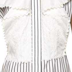 Pre Owned Chanel White Striped Cotton Overlay Detailed Button Front Short Dress M