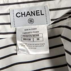 Pre Owned Chanel White Striped Cotton Overlay Detailed Button Front Short Dress M