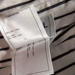 Pre Owned Chanel White Striped Cotton Overlay Detailed Button Front Short Dress M