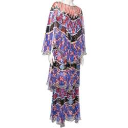 Pre Owned Chanel Multicolored Printed Silk Tiered Cape Dress M