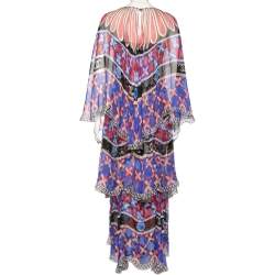 Pre Owned Chanel Multicolored Printed Silk Tiered Cape Dress M