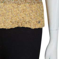 Pre Owned توب شانيل ذهبي ميتاليك بلا أكمام S