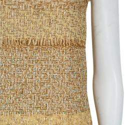 Pre Owned توب شانيل ذهبي ميتاليك بلا أكمام S