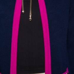 Chanel Navy Blue & Pink Trimmed Cashmere Pocketed Cardigan S