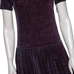 مملوكة مسبقًا Chanel Plum Lurex Knit Pleated Short Sleeve Dress M