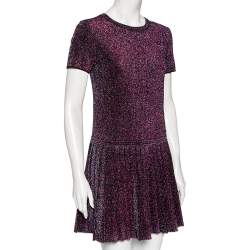 مملوكة مسبقًا Chanel Plum Lurex Knit Pleated Short Sleeve Dress M