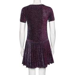 مملوكة مسبقًا Chanel Plum Lurex Knit Pleated Short Sleeve Dress M