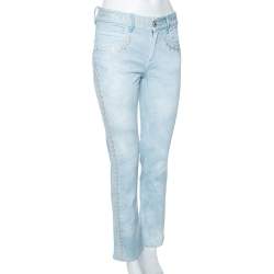 Chanel Indigo Light Wash Denim Embroidered Jeans S