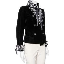 Pre Owned Chanel Black Velvet Ribbon Trimmed Double Breasted Jacket M