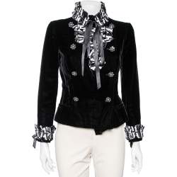 Pre Owned Chanel Black Velvet Ribbon Trimmed Double Breasted Jacket M