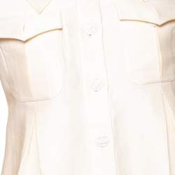 Chanel Cream Textured Silk Bow Detailed Button Front Short Dress S 