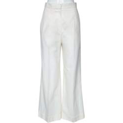 Pre Owned Chanel Ivory Linen Wide Legged Pants S 