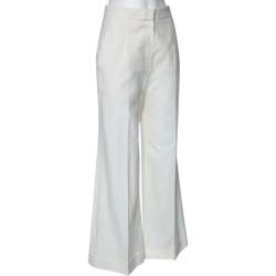 Pre Owned Chanel Ivory Linen Wide Legged Pants S 