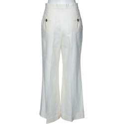 Pre Owned Chanel Ivory Linen Wide Legged Pants S 
