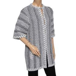 Pre Owned معطف شانيل أزرق وأبيض مغزول مقاس صغير - سمول