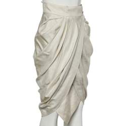 Chanel Beige Silk Draped Knee Length Skirt S