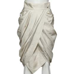 Chanel Beige Silk Draped Knee Length Skirt S