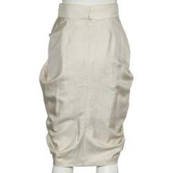Chanel Beige Silk Draped Knee Length Skirt S