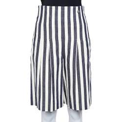 Chanel Navy Blue & White Striped Denim Shorts M