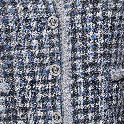 Pre Owned Chanel Navy Blue Lurex Tweed Button Front Jacket M