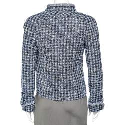 Pre Owned Chanel Navy Blue Lurex Tweed Button Front Jacket M